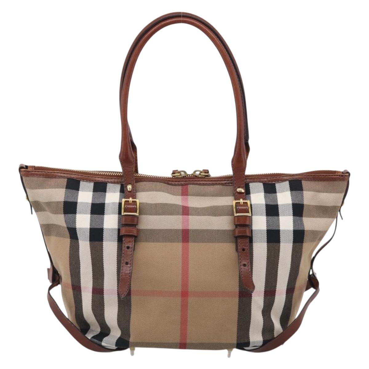 BURBERRY Nova Check Tote Bag Canvas Beige Gold Tone Auth 211518V