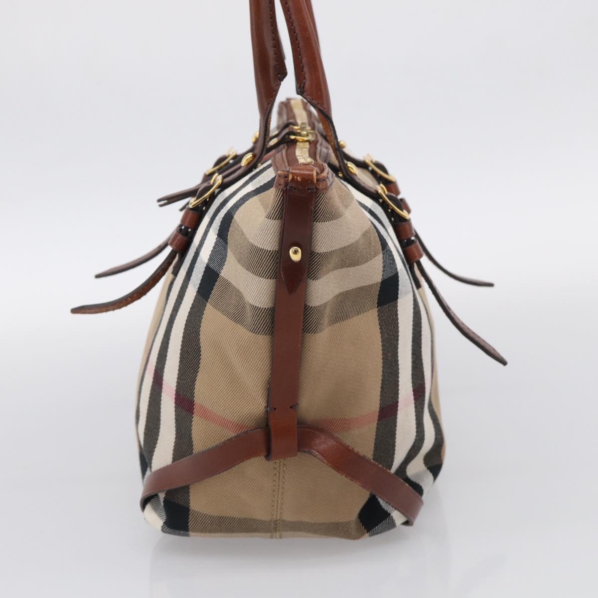 BURBERRY Nova Check Tote Bag Canvas Beige Gold Tone Auth 211518V