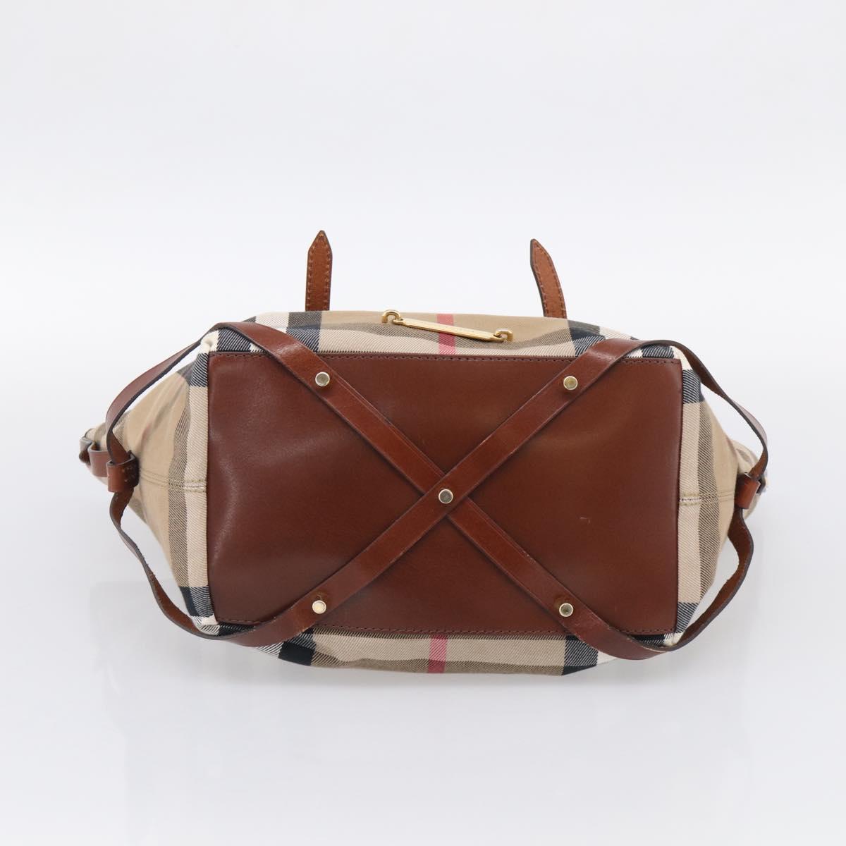 BURBERRY Nova Check Tote Bag Canvas Beige Gold Tone Auth 211518V
