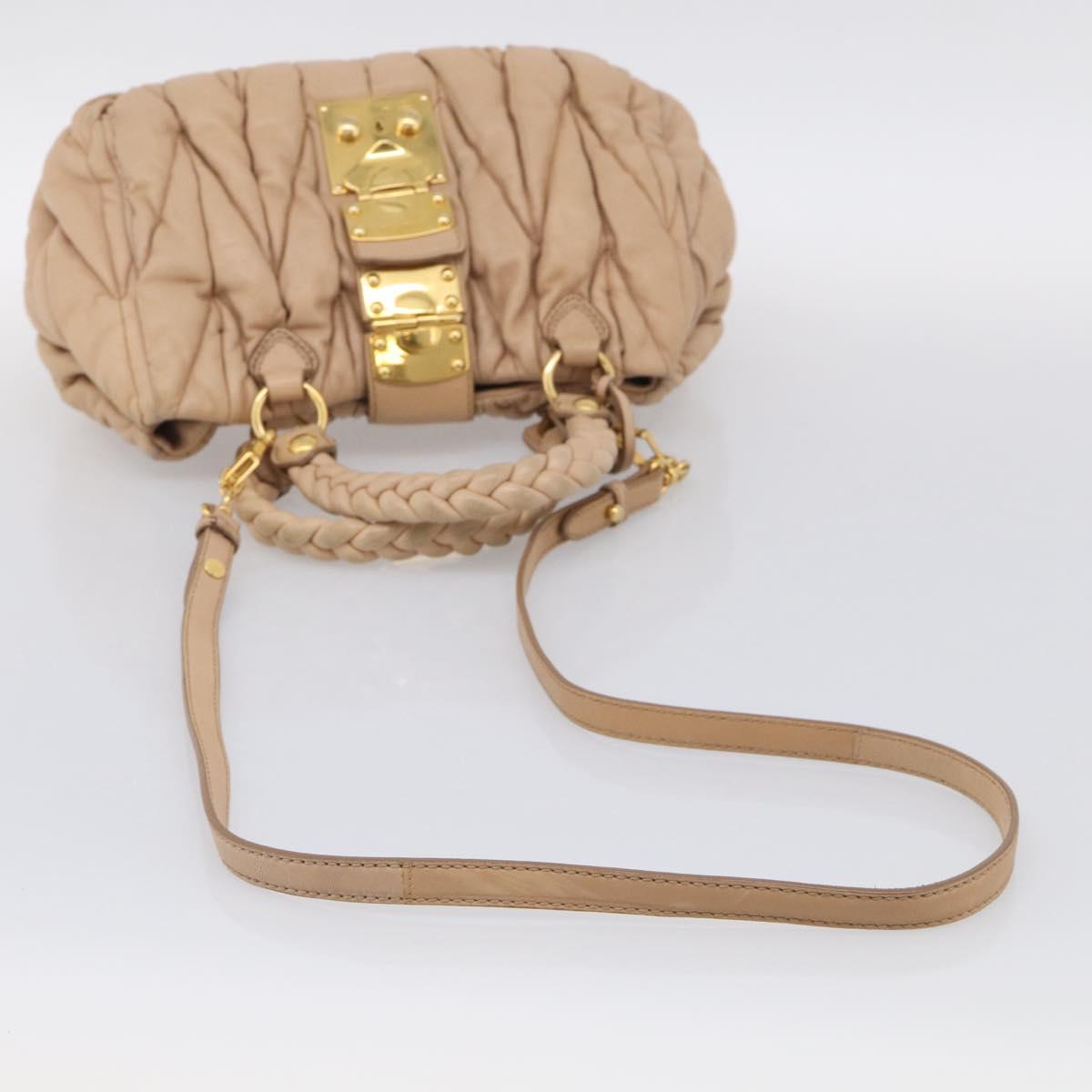 Miu Miu Matelasse Hand Bag Leather 2way Beige Gold Tone Auth 211519V