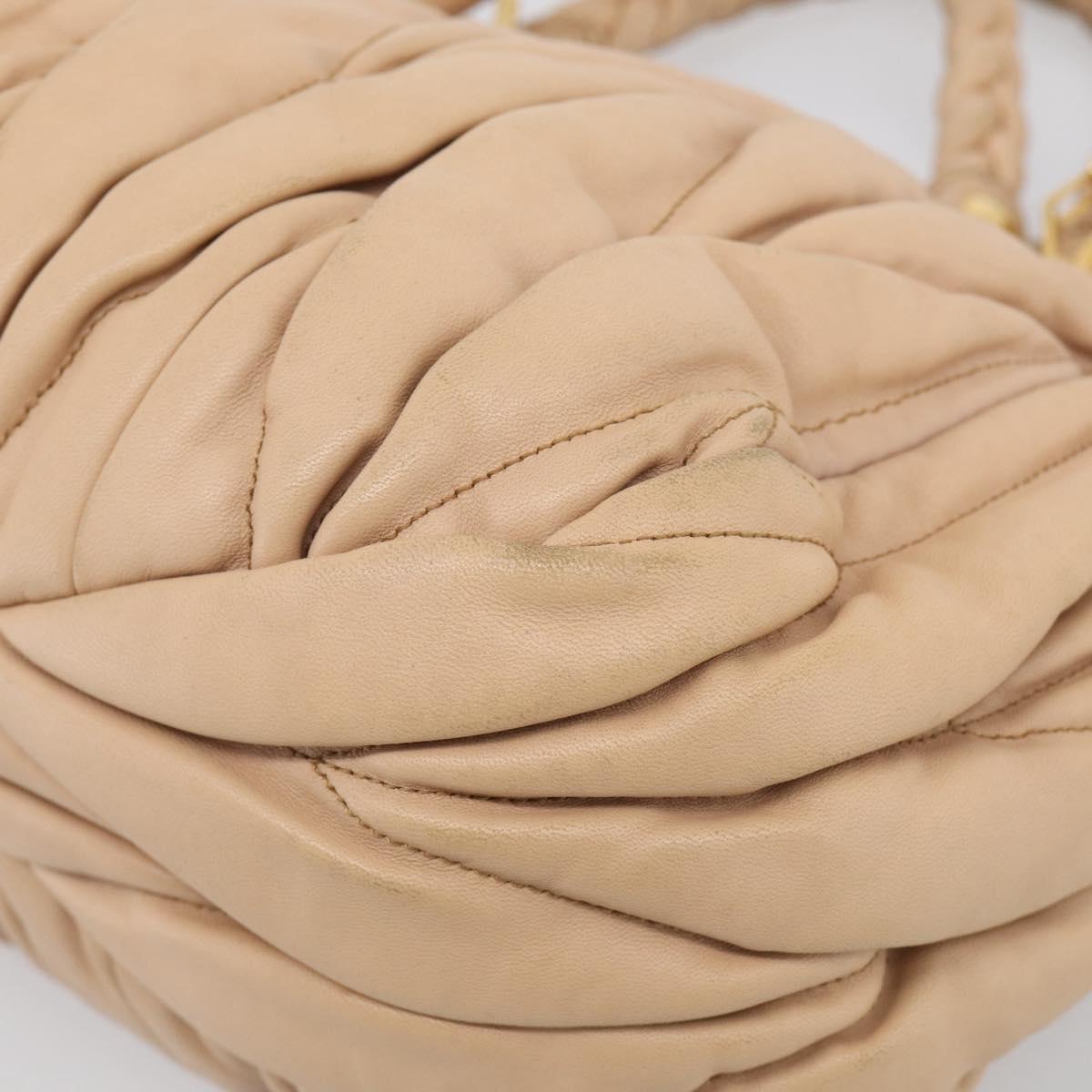 Miu Miu Matelasse Hand Bag Leather 2way Beige Gold Tone Auth 211519V