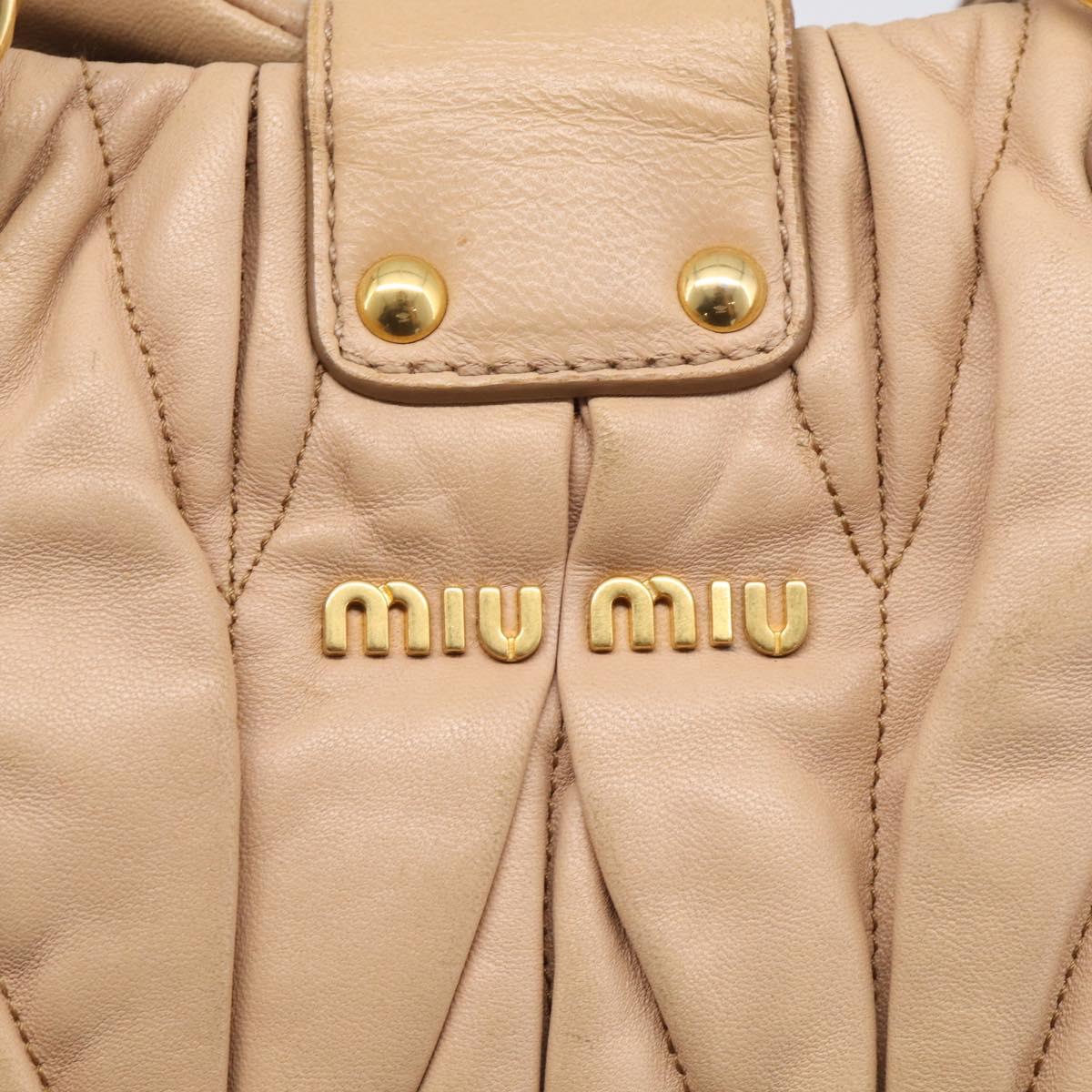 Miu Miu Matelasse Hand Bag Leather 2way Beige Gold Tone Auth 211519V