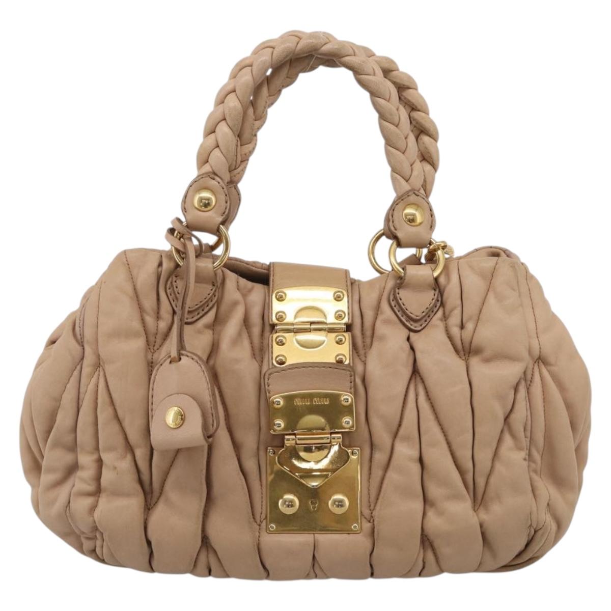 Miu Miu Matelasse Hand Bag Leather 2way Beige Gold Tone Auth 211519V