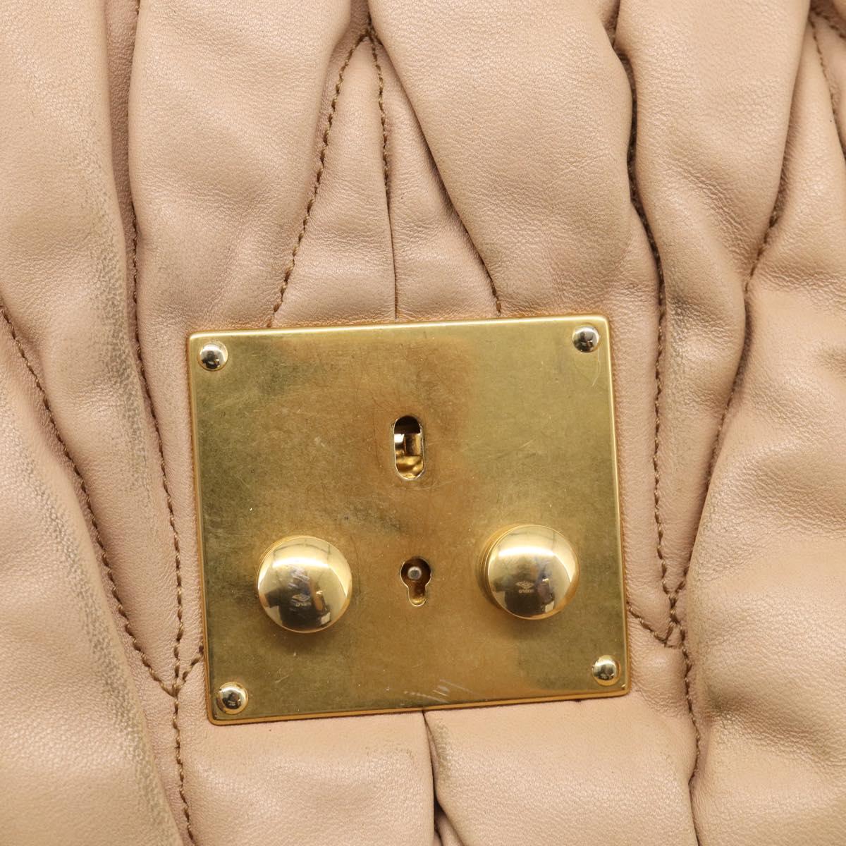 Miu Miu Matelasse Hand Bag Leather 2way Beige Gold Tone Auth 211519V