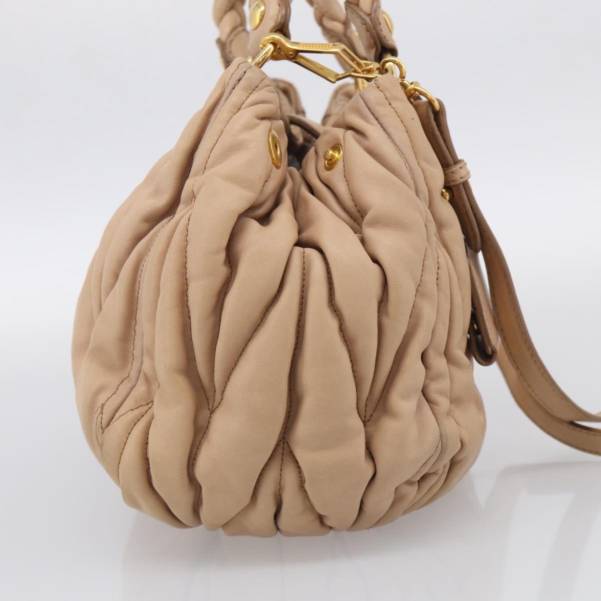 Miu Miu Matelasse Hand Bag Leather 2way Beige Gold Tone Auth 211519V