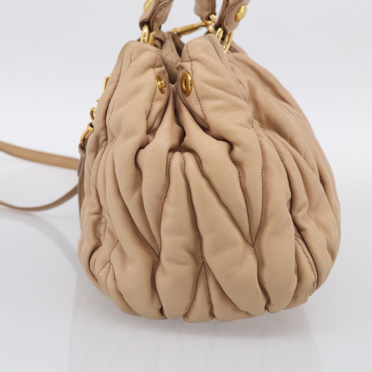 Miu Miu Matelasse Hand Bag Leather 2way Beige Gold Tone Auth 211519V