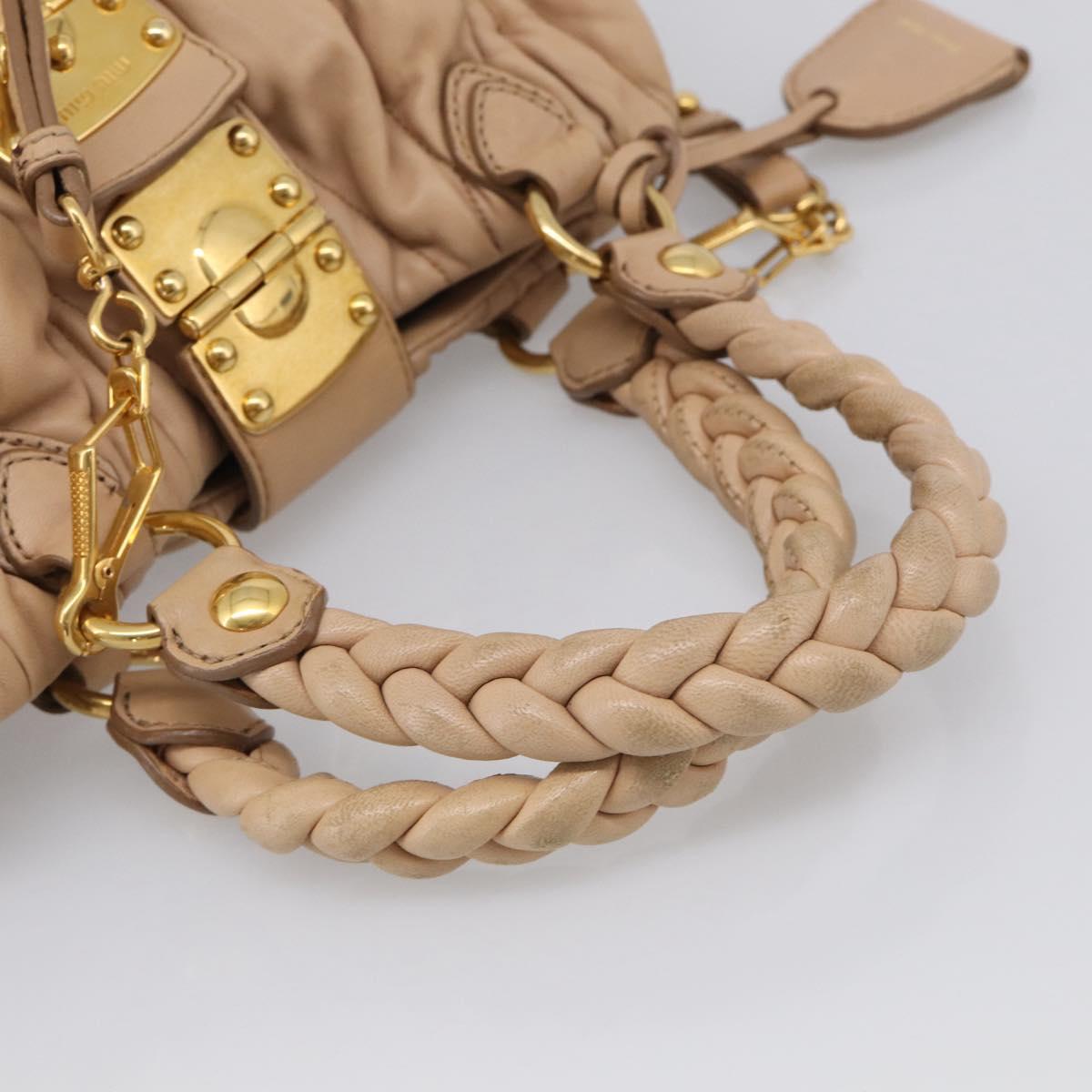 Miu Miu Matelasse Hand Bag Leather 2way Beige Gold Tone Auth 211519V