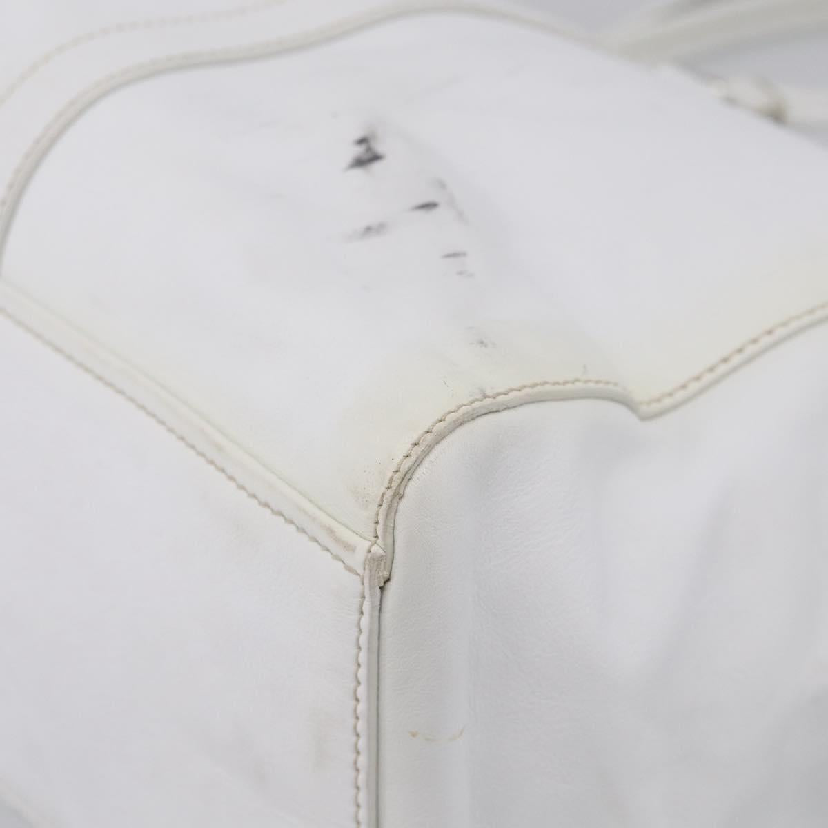 PRADA Tote Bag Leather White Silver Auth 211540A