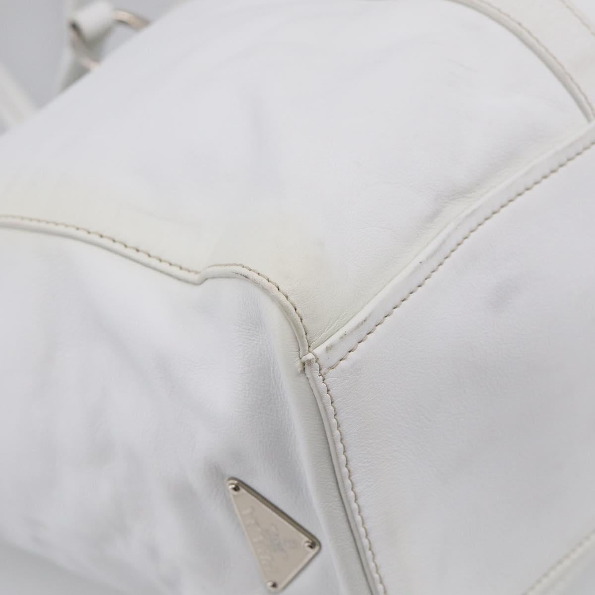 PRADA Tote Bag Leather White Silver Auth 211540A