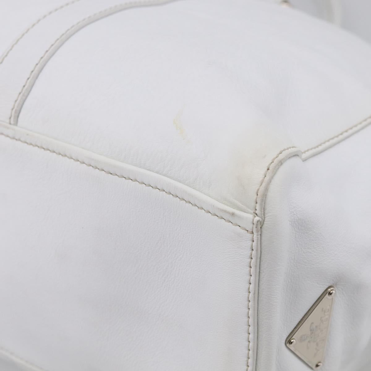 PRADA Tote Bag Leather White Silver Auth 211540A