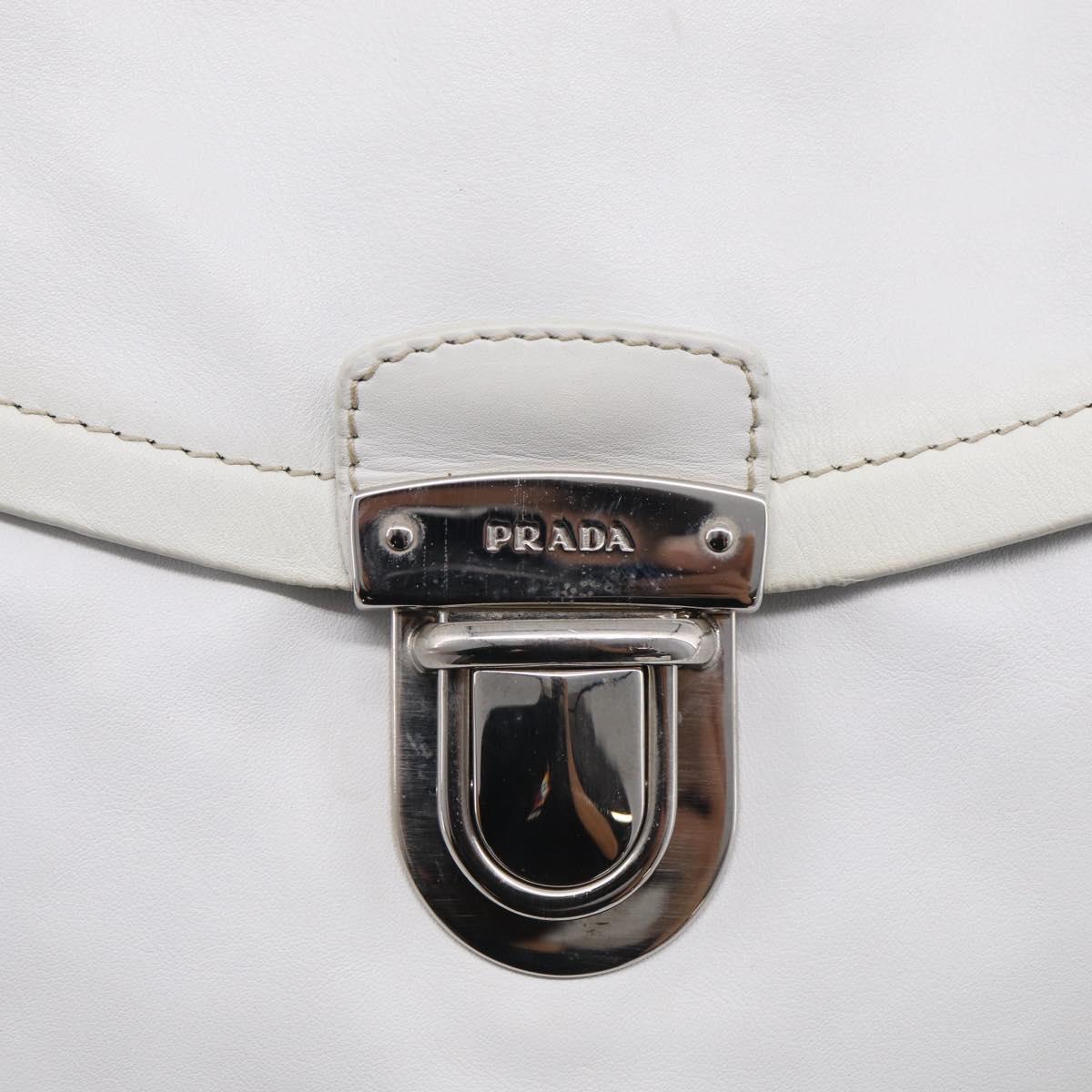PRADA Tote Bag Leather White Silver Auth 211540A