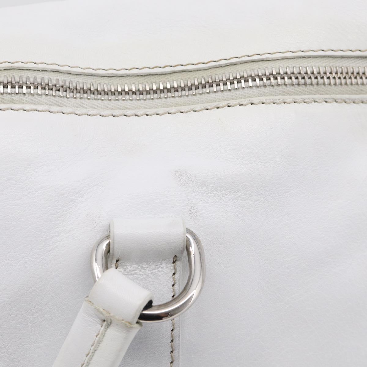 PRADA Tote Bag Leather White Silver Auth 211540A