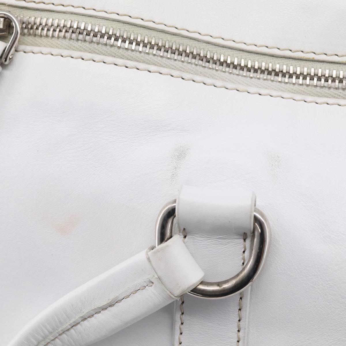 PRADA Tote Bag Leather White Silver Auth 211540A