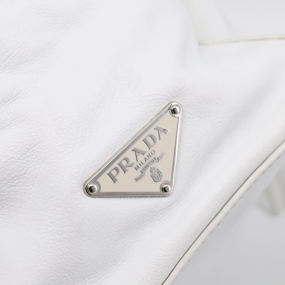 PRADA Tote Bag Leather White Silver Auth 211540A