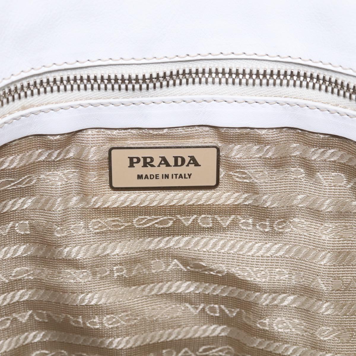 PRADA Tote Bag Leather White Silver Auth 211540A
