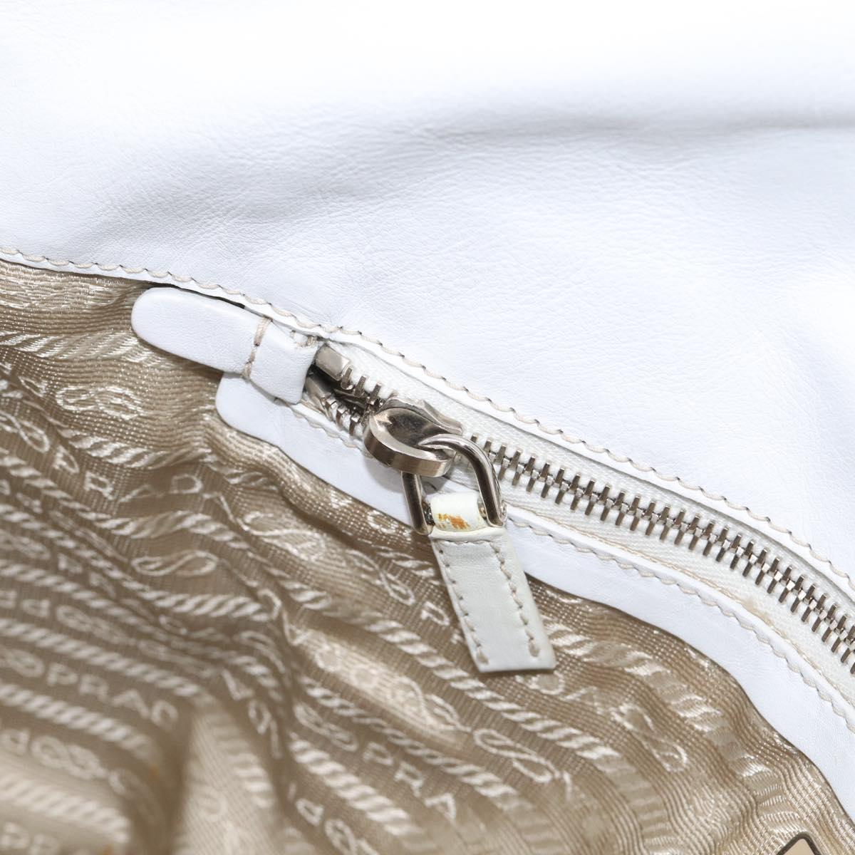 PRADA Tote Bag Leather White Silver Auth 211540A