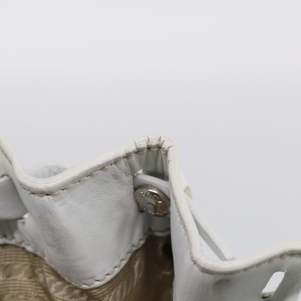 PRADA Tote Bag Leather White Silver Auth 211540A