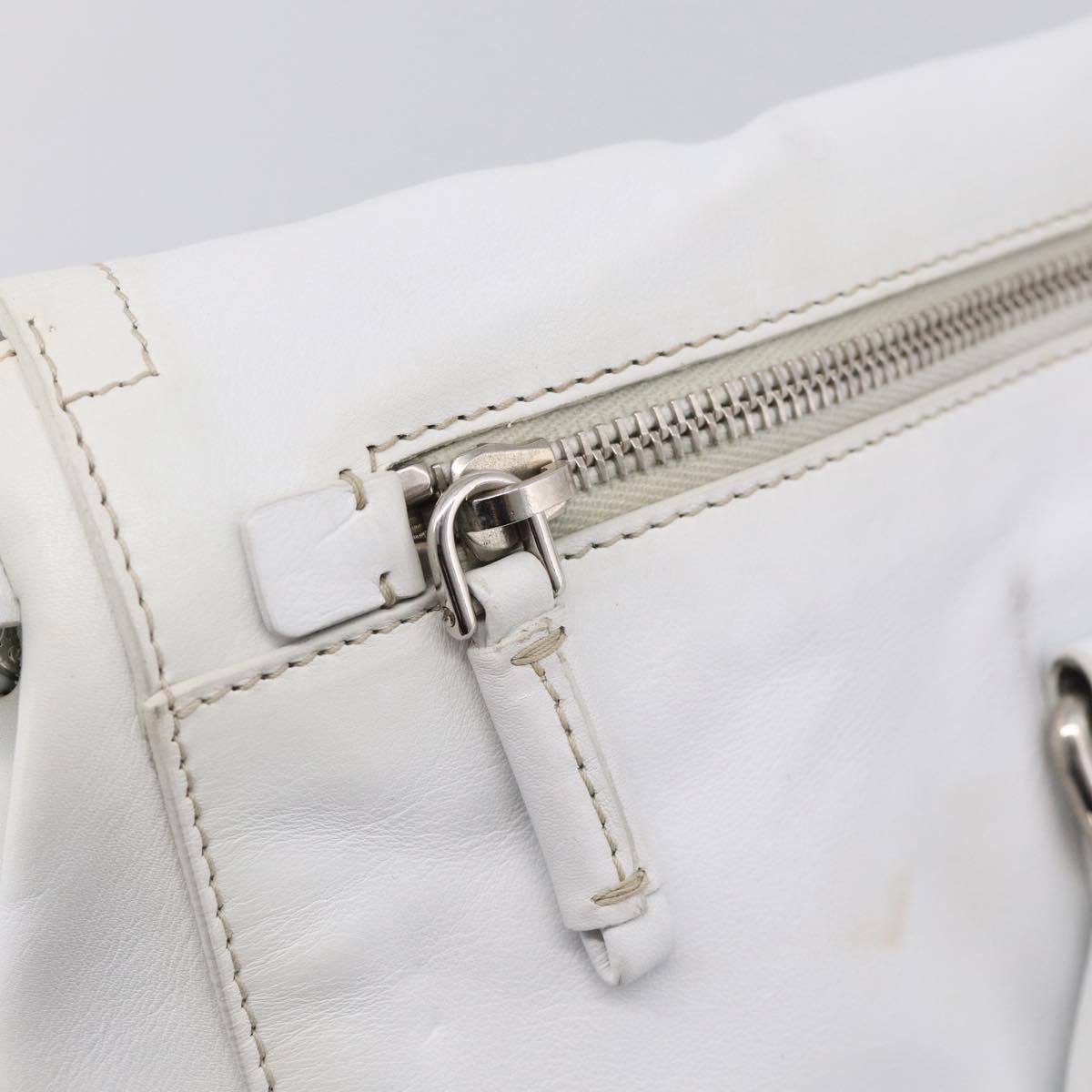 PRADA Tote Bag Leather White Silver Auth 211540A