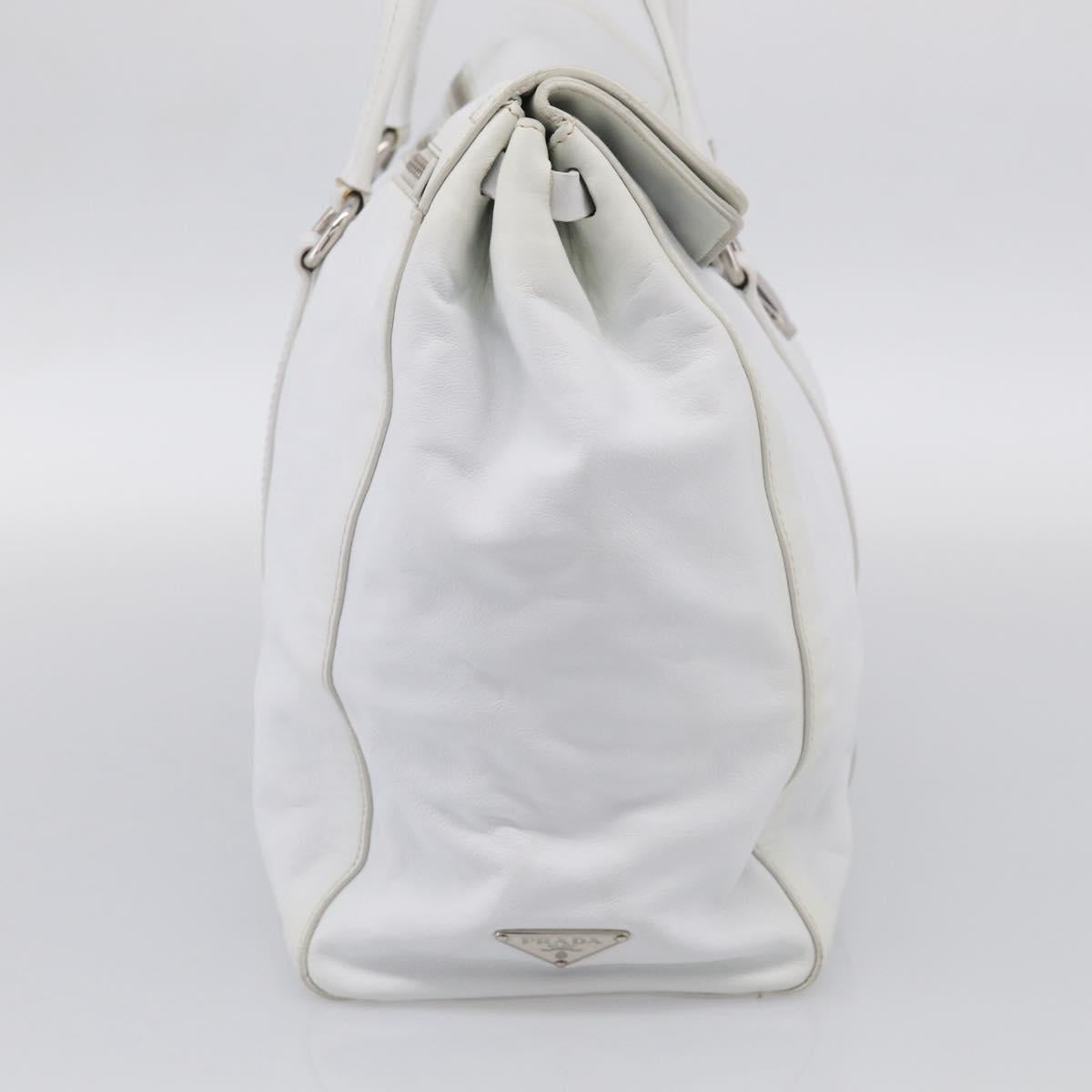 PRADA Tote Bag Leather White Silver Auth 211540A