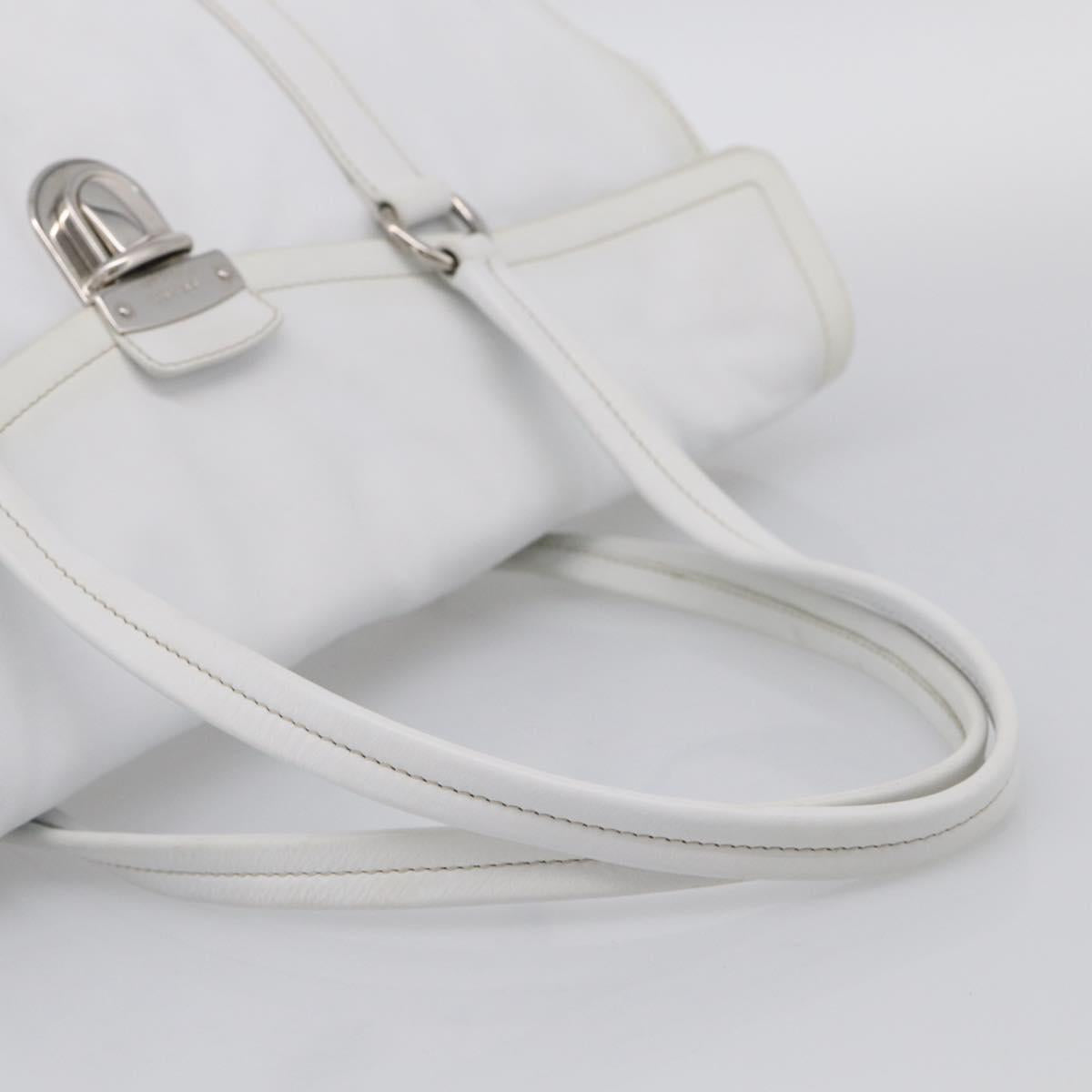 PRADA Tote Bag Leather White Silver Auth 211540A