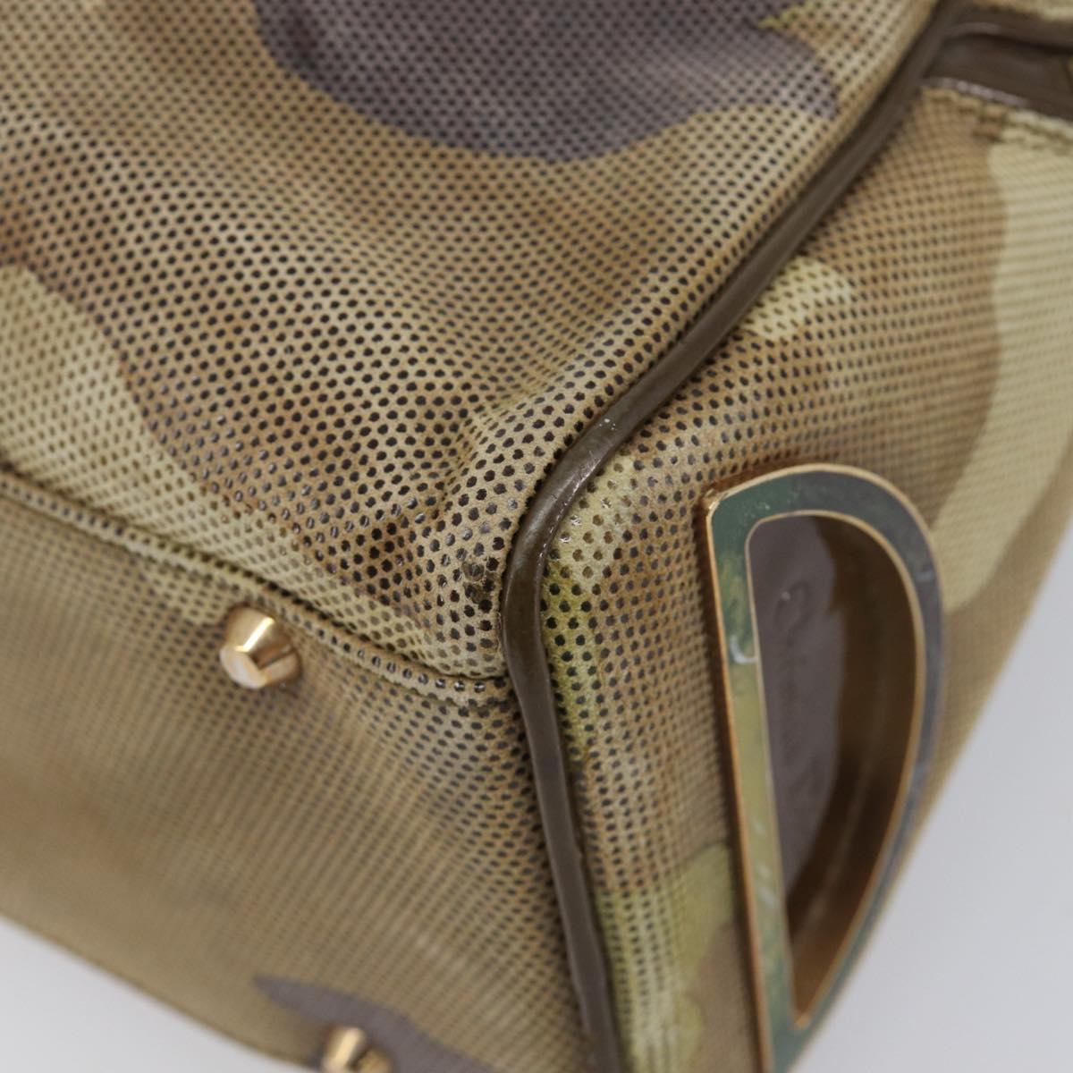 Christian Dior Boston Bag Leather Green Gold Tone Auth 211541A