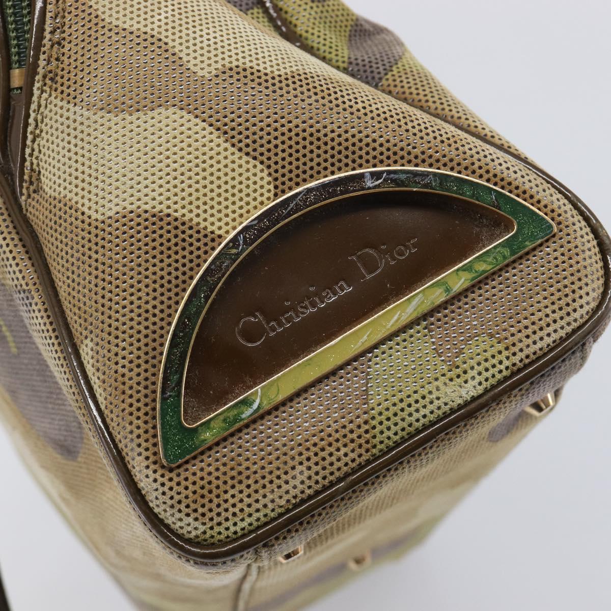 Christian Dior Boston Bag Leather Green Gold Tone Auth 211541A