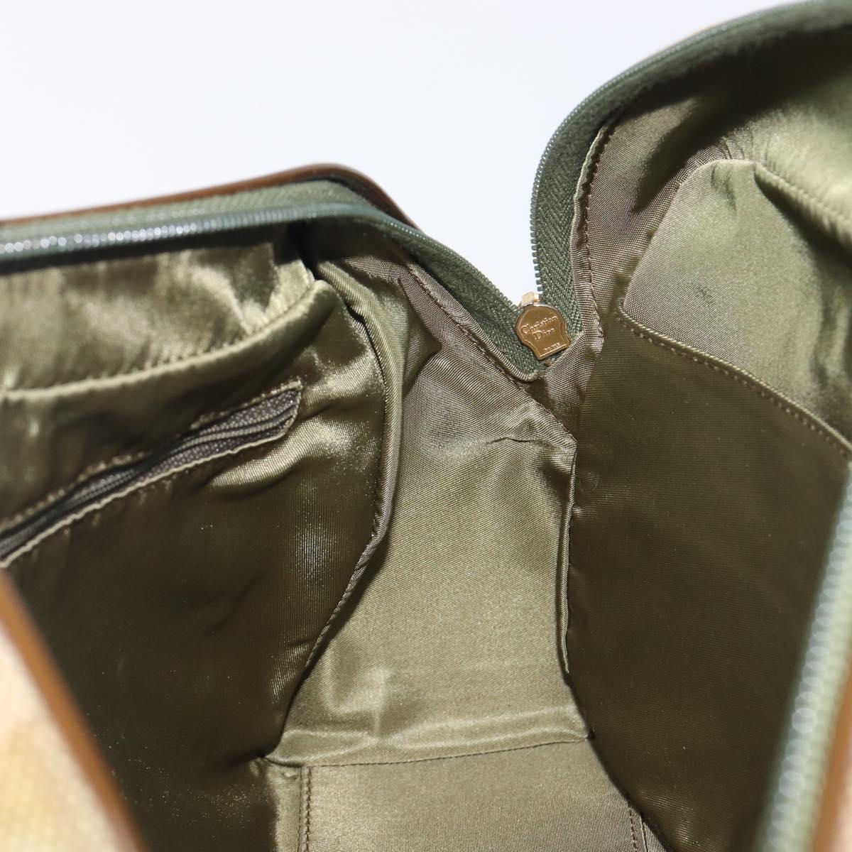 Christian Dior Boston Bag Leather Green Gold Tone Auth 211541A