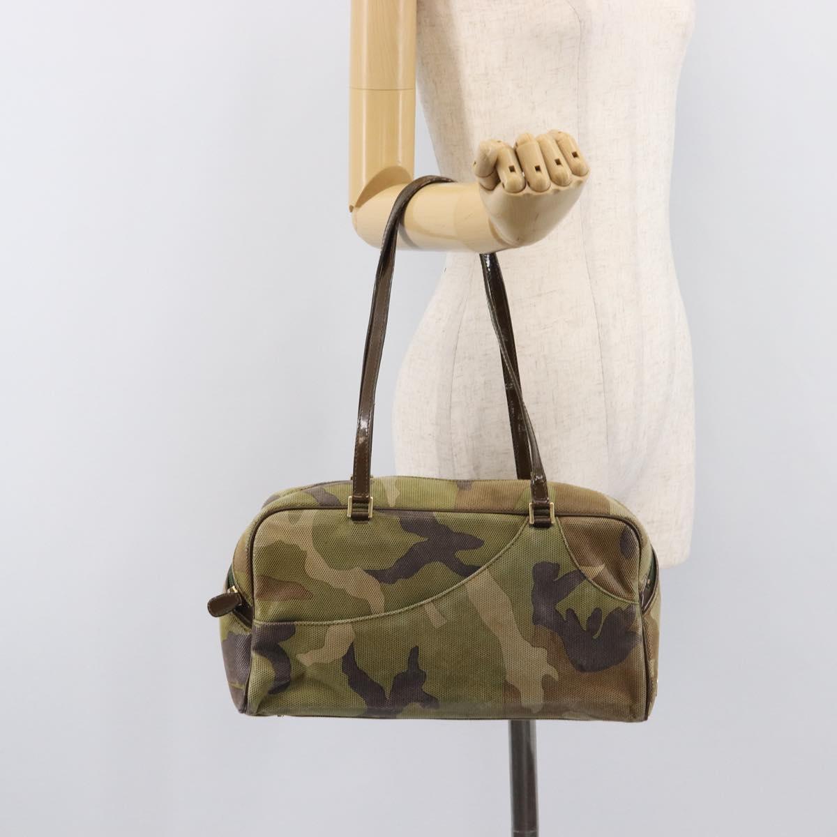 Christian Dior Boston Bag Leather Green Gold Tone Auth 211541A