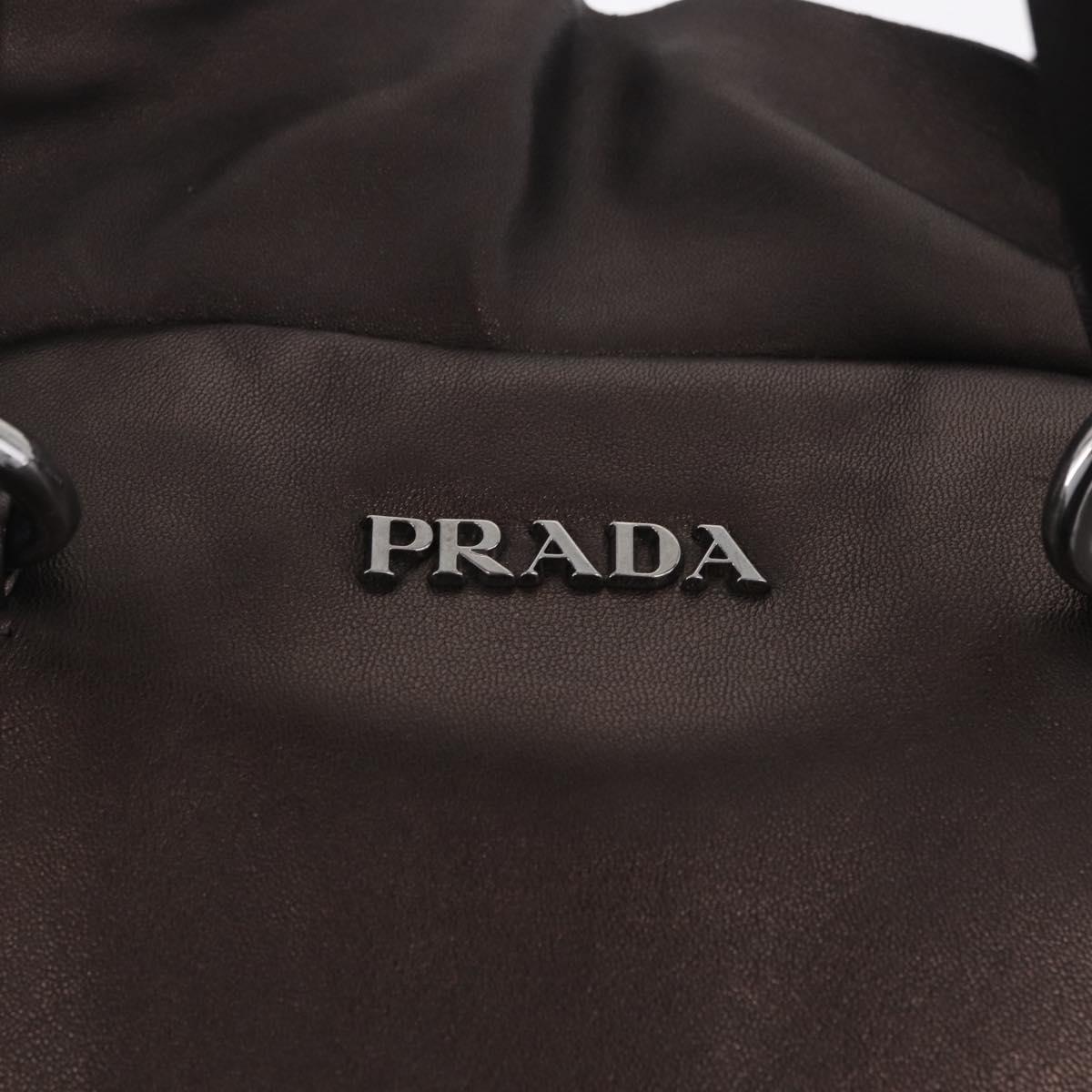 PRADA Hand Bag Leather Bronze Silver Auth 211549V