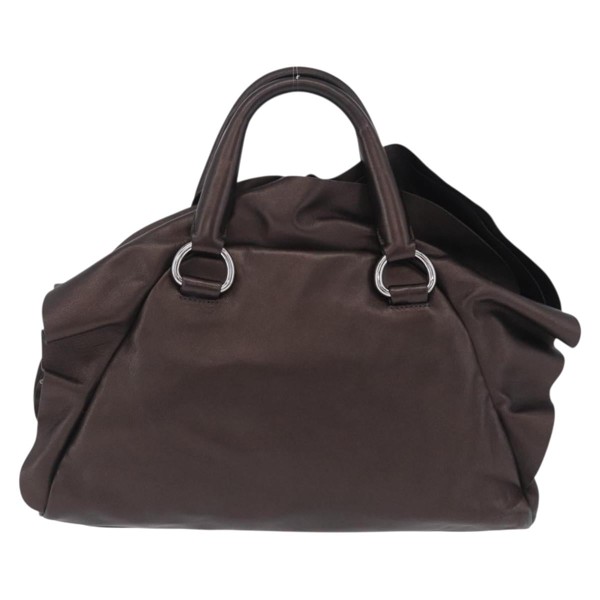 PRADA Hand Bag Leather Bronze Silver Auth 211549V