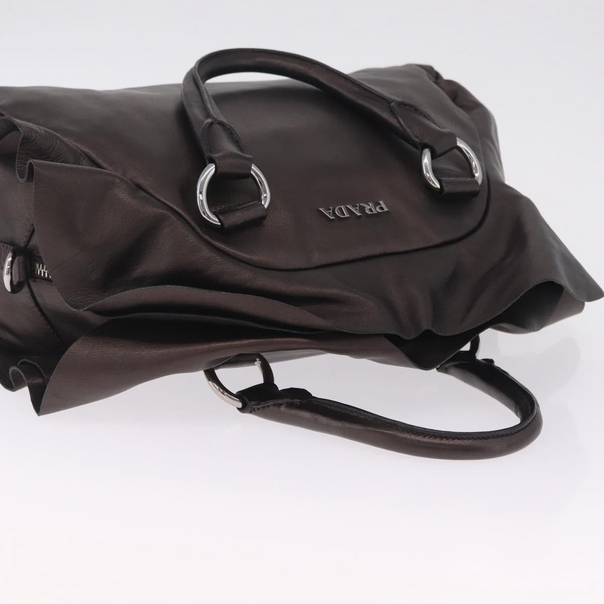 PRADA Hand Bag Leather Bronze Silver Auth 211549V