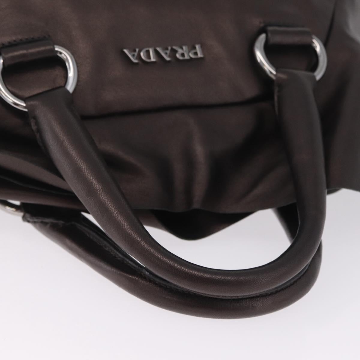 PRADA Hand Bag Leather Bronze Silver Auth 211549V