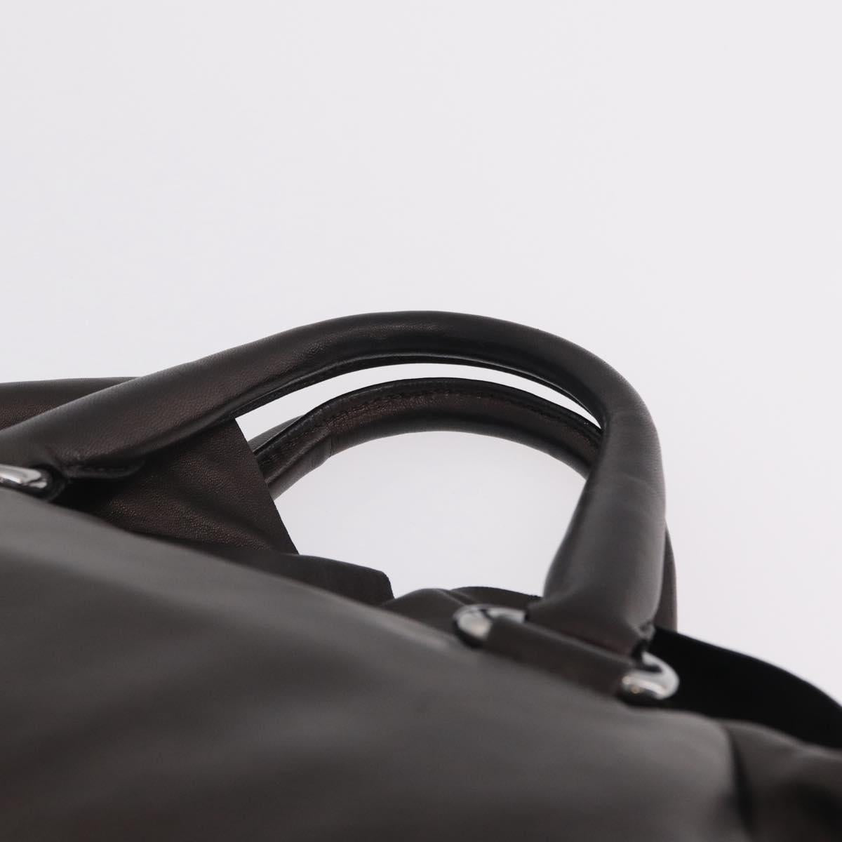 PRADA Hand Bag Leather Bronze Silver Auth 211549V