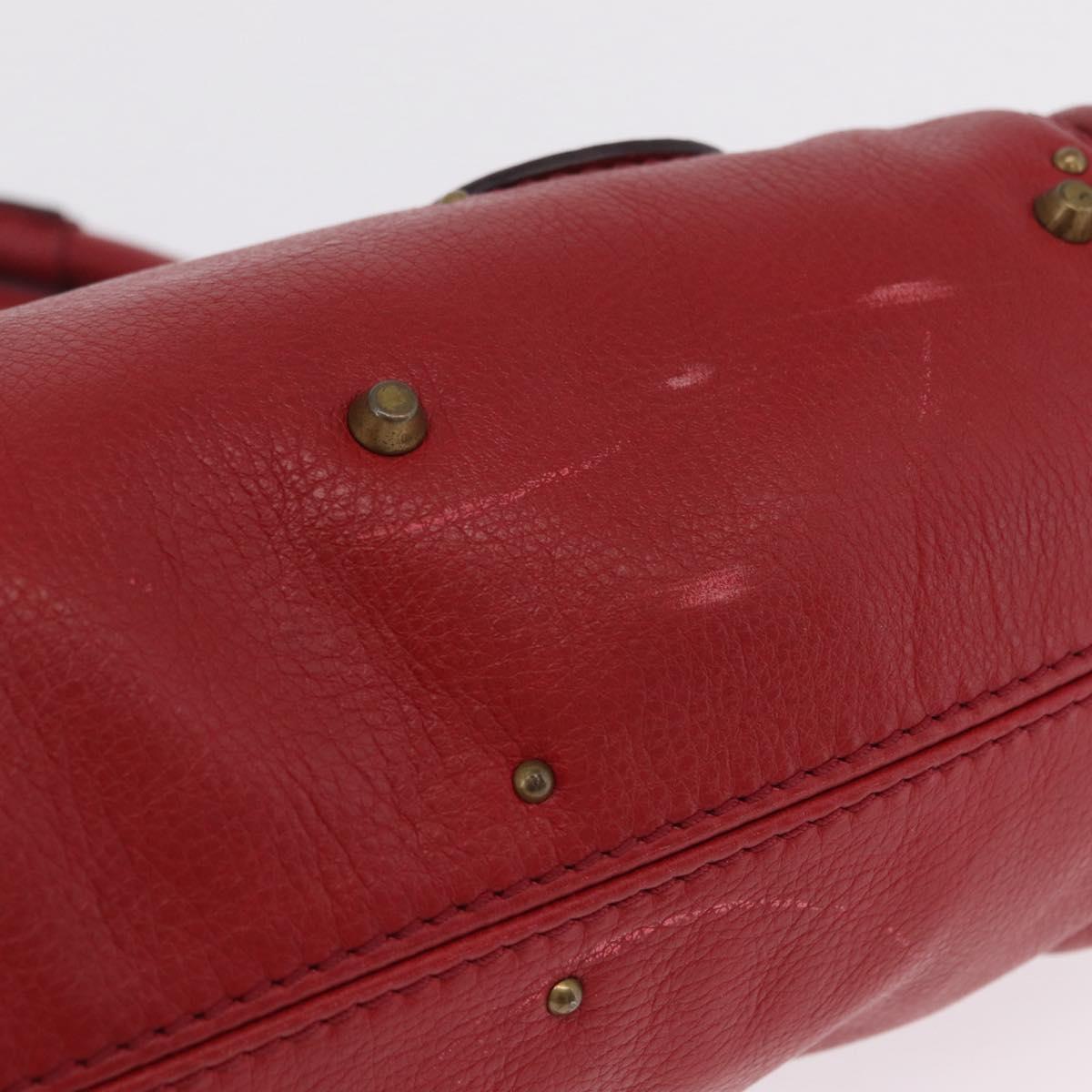 Chloe Paddington Hand Bag Leather Red Gold Tone Auth 211551V