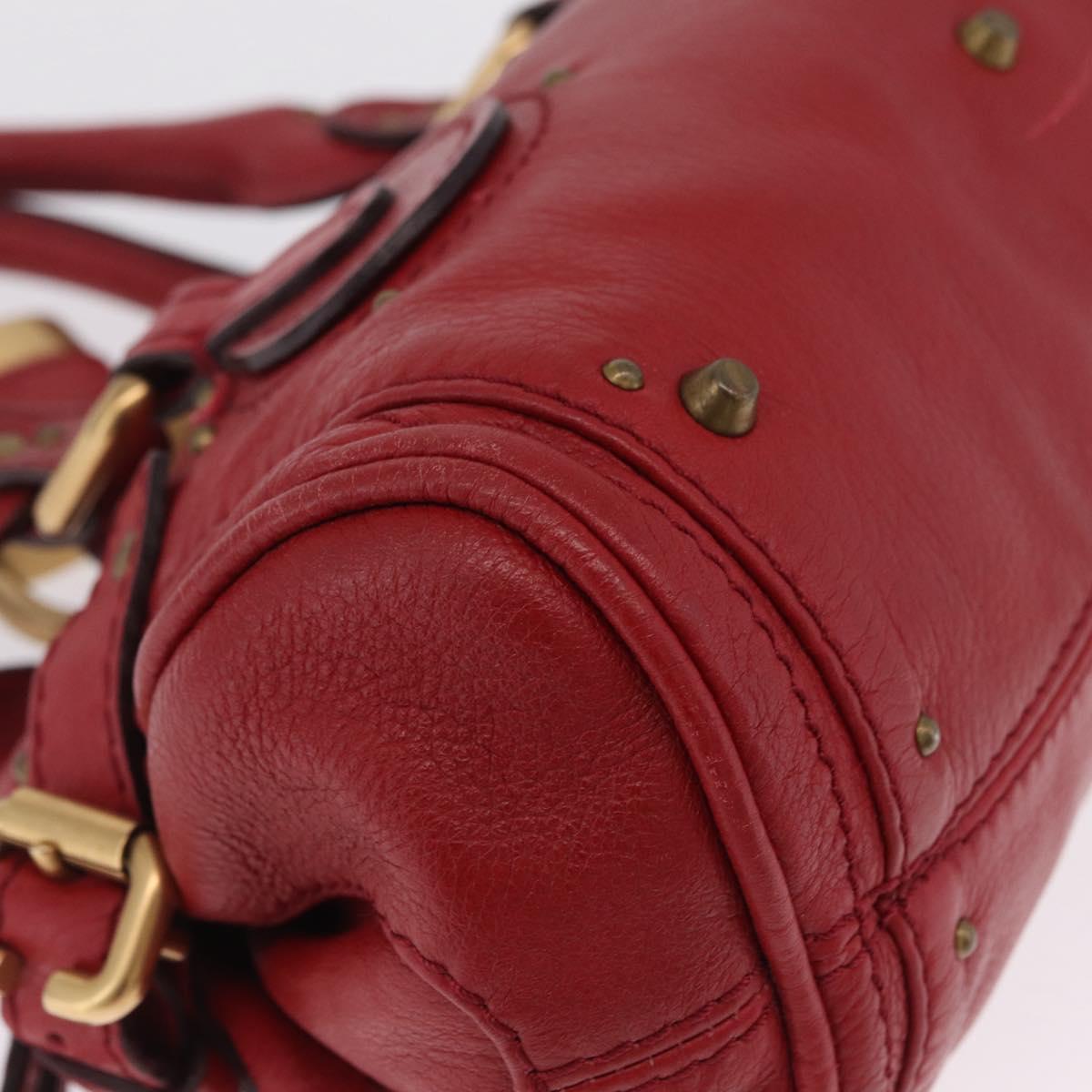 Chloe Paddington Hand Bag Leather Red Gold Tone Auth 211551V