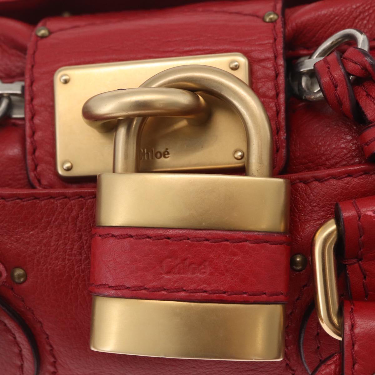 Chloe Paddington Hand Bag Leather Red Gold Tone Auth 211551V
