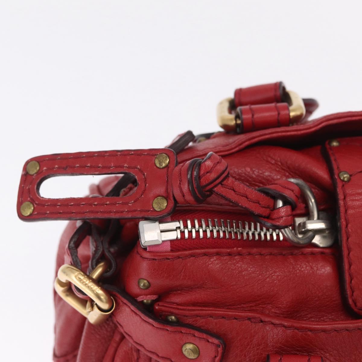 Chloe Paddington Hand Bag Leather Red Gold Tone Auth 211551V