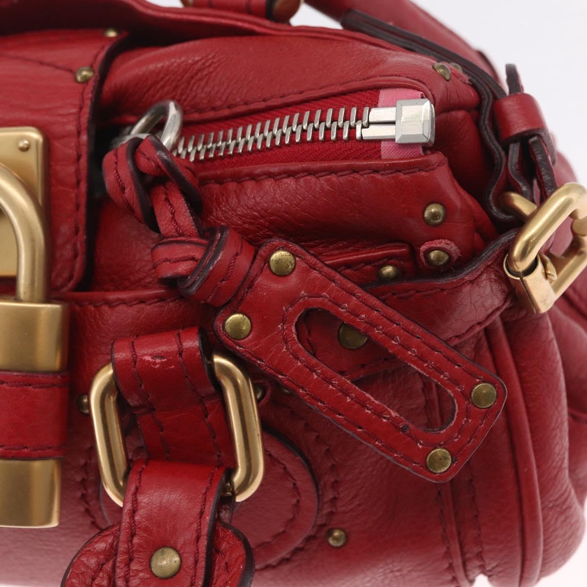 Chloe Paddington Hand Bag Leather Red Gold Tone Auth 211551V
