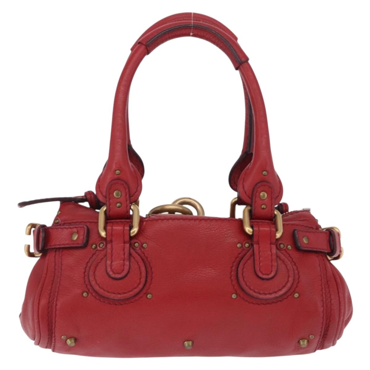 Chloe Paddington Hand Bag Leather Red Gold Tone Auth 211551V