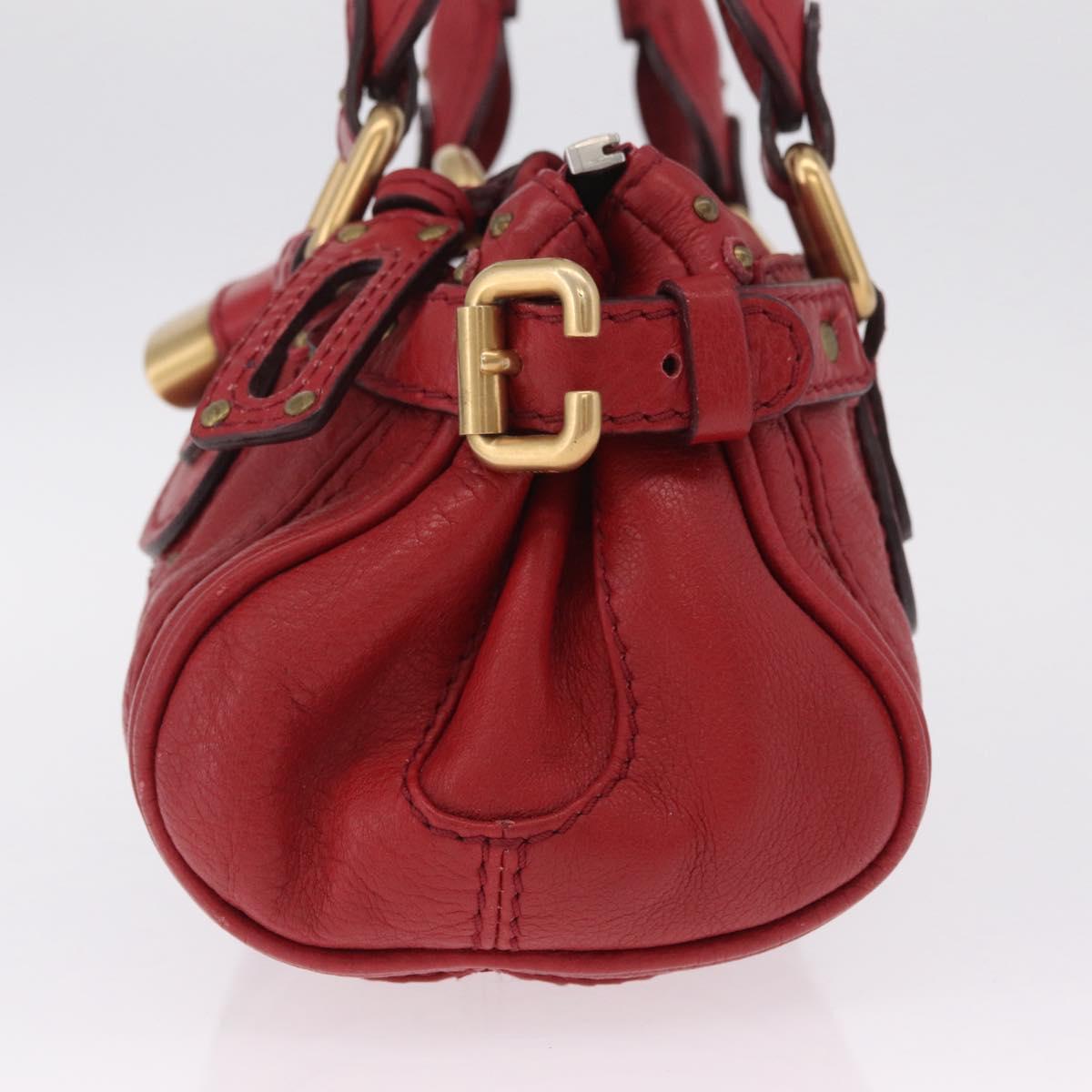 Chloe Paddington Hand Bag Leather Red Gold Tone Auth 211551V