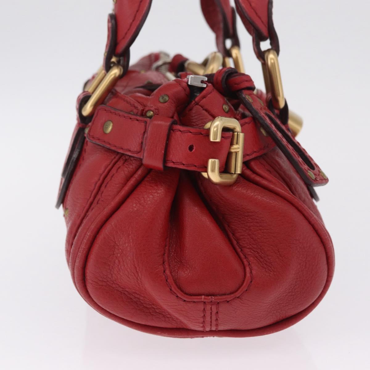 Chloe Paddington Hand Bag Leather Red Gold Tone Auth 211551V