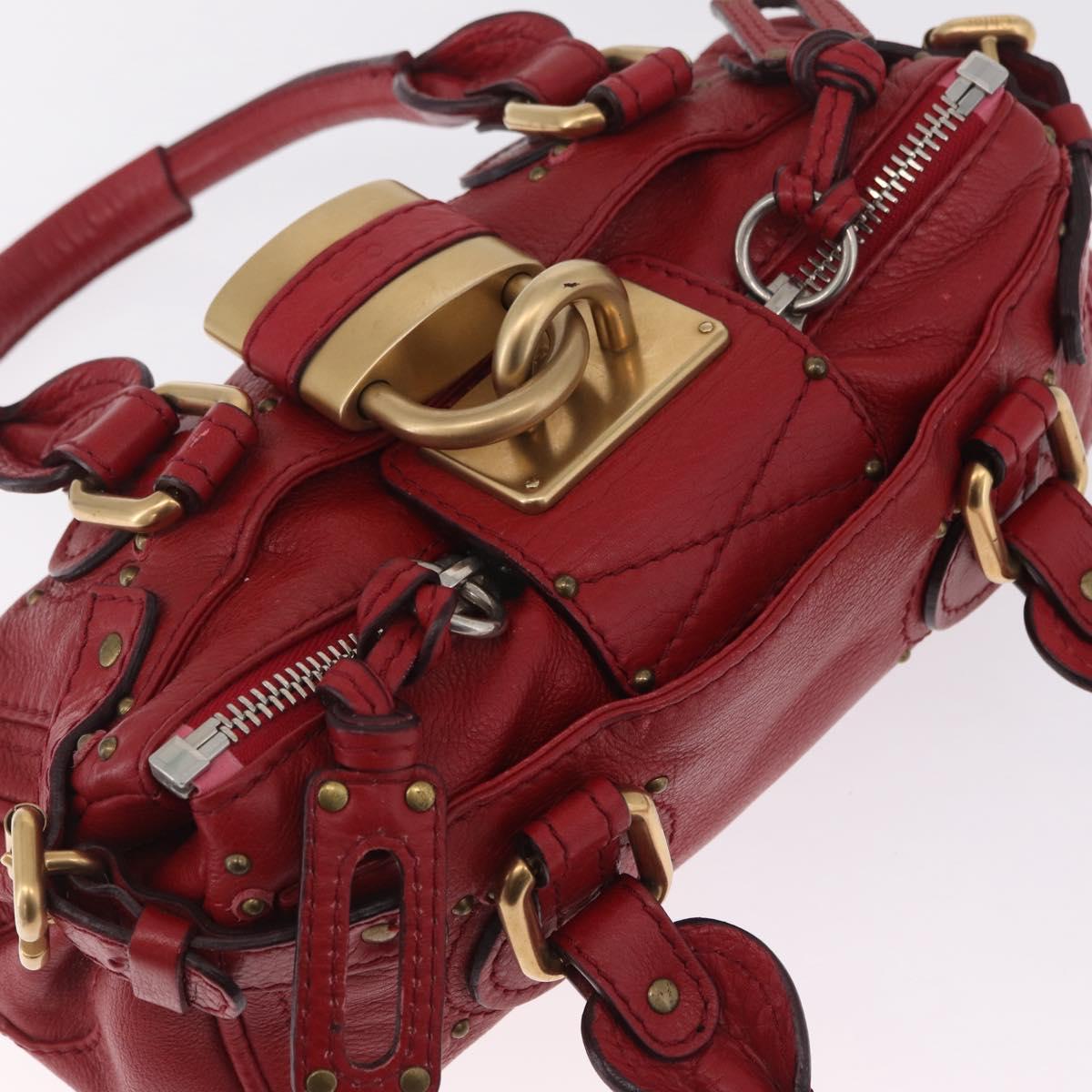 Chloe Paddington Hand Bag Leather Red Gold Tone Auth 211551V