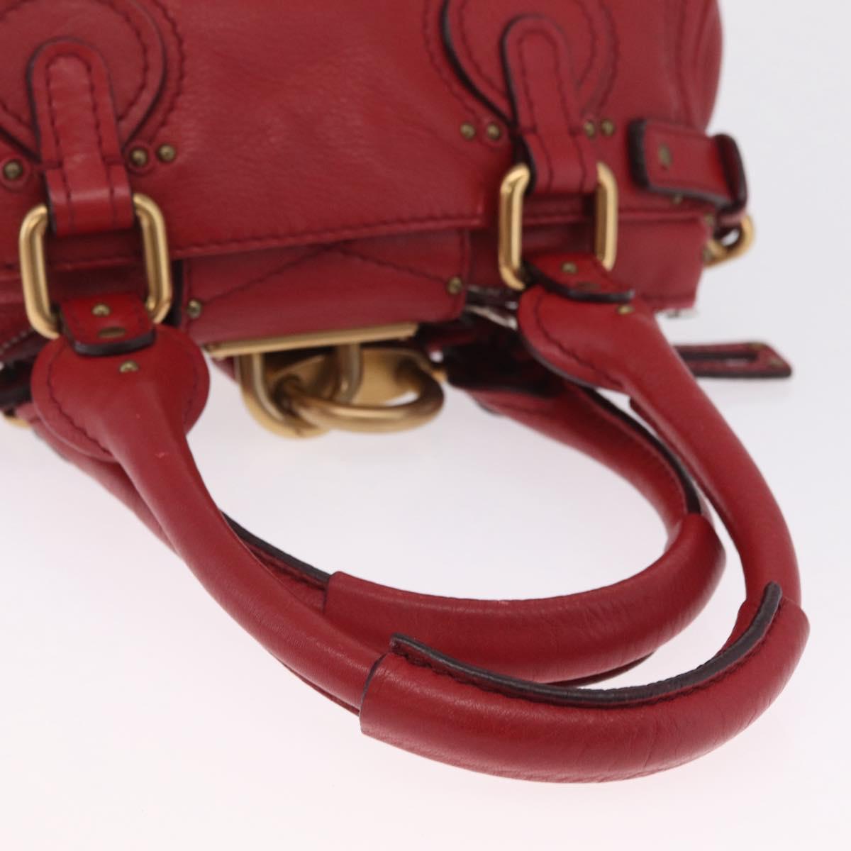 Chloe Paddington Hand Bag Leather Red Gold Tone Auth 211551V