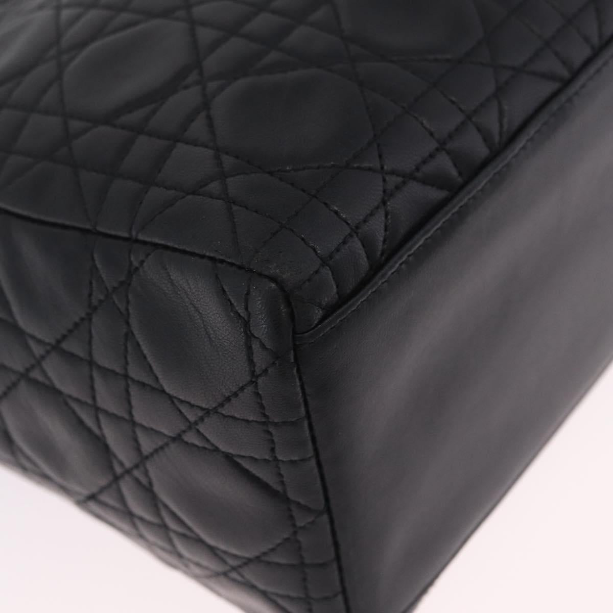Christian Dior Canage Lady Dior Hand Bag Lamb Skin 2way Black Gold Auth 211553V
