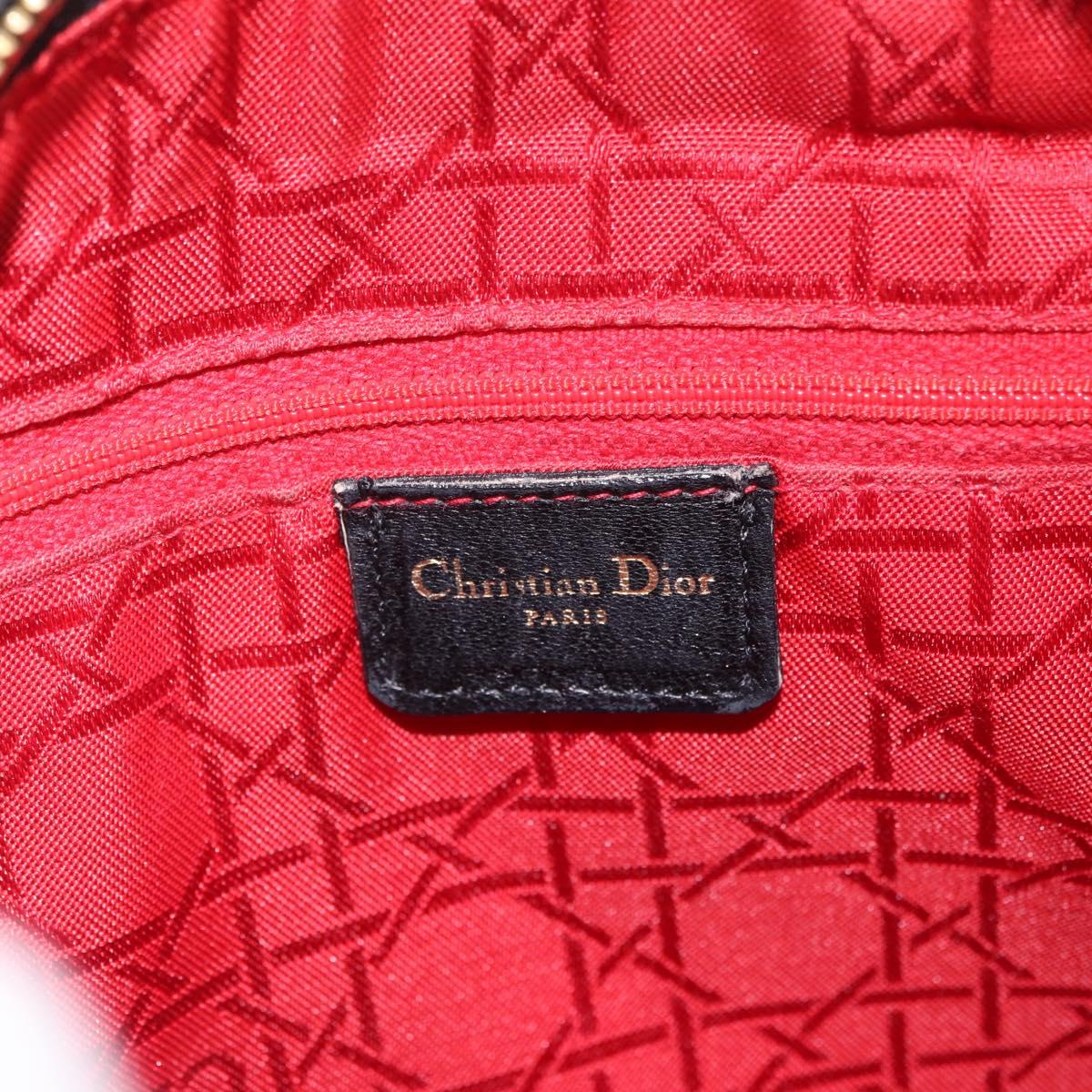 Christian Dior Canage Lady Dior Hand Bag Lamb Skin 2way Black Gold Auth 211553V
