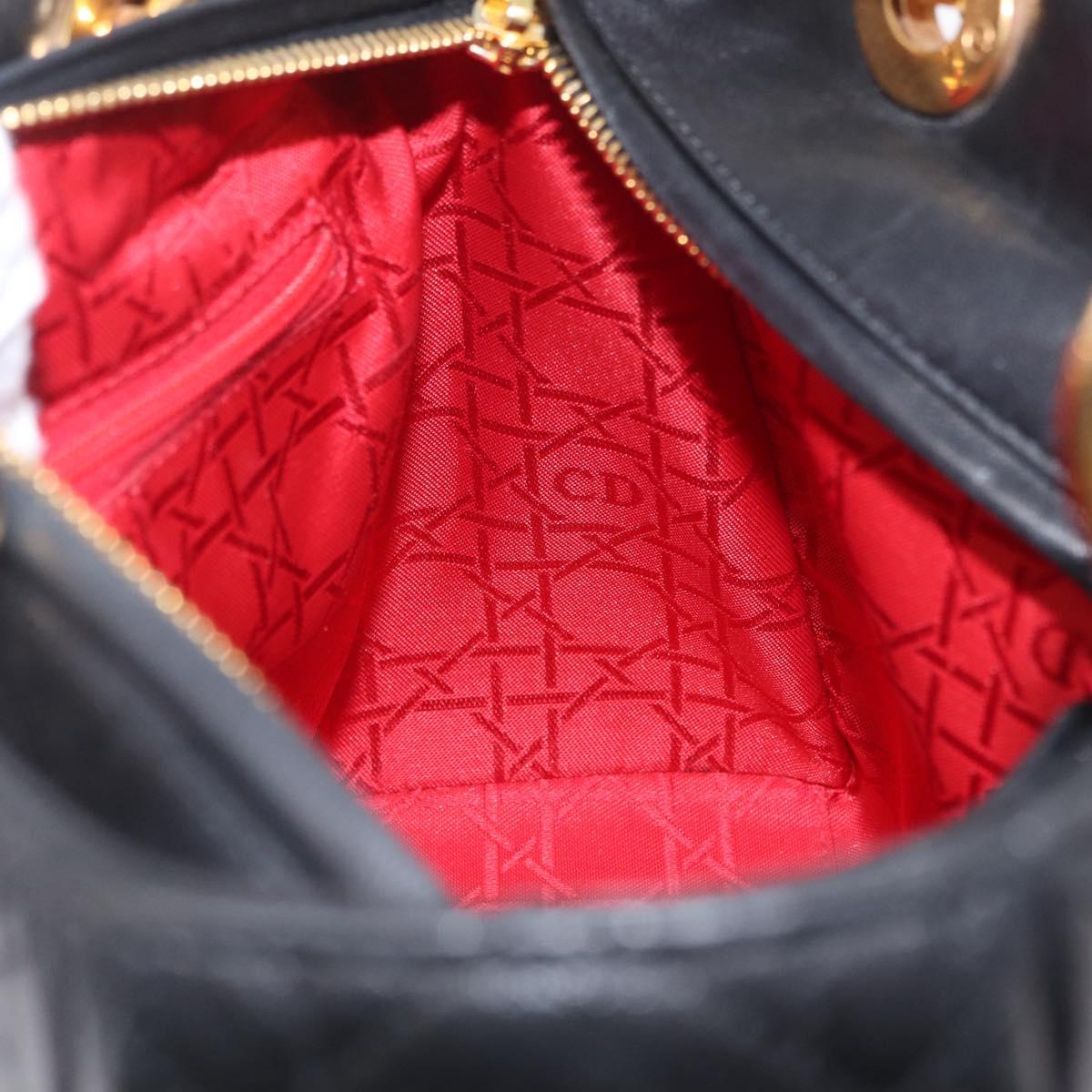Christian Dior Canage Lady Dior Hand Bag Lamb Skin 2way Black Gold Auth 211553V