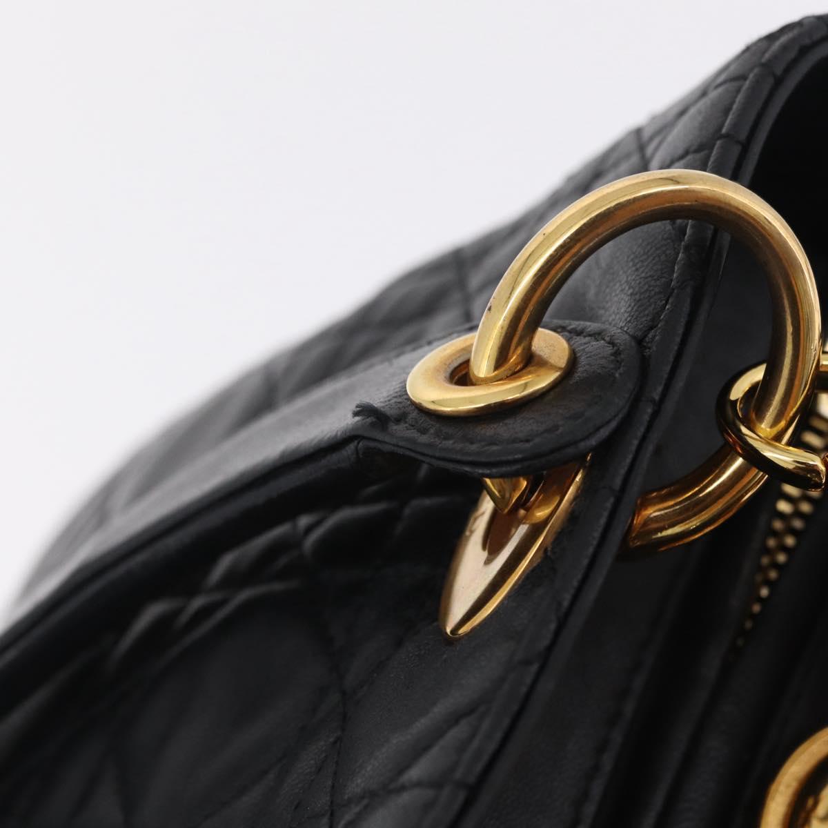 Christian Dior Canage Lady Dior Hand Bag Lamb Skin 2way Black Gold Auth 211553V