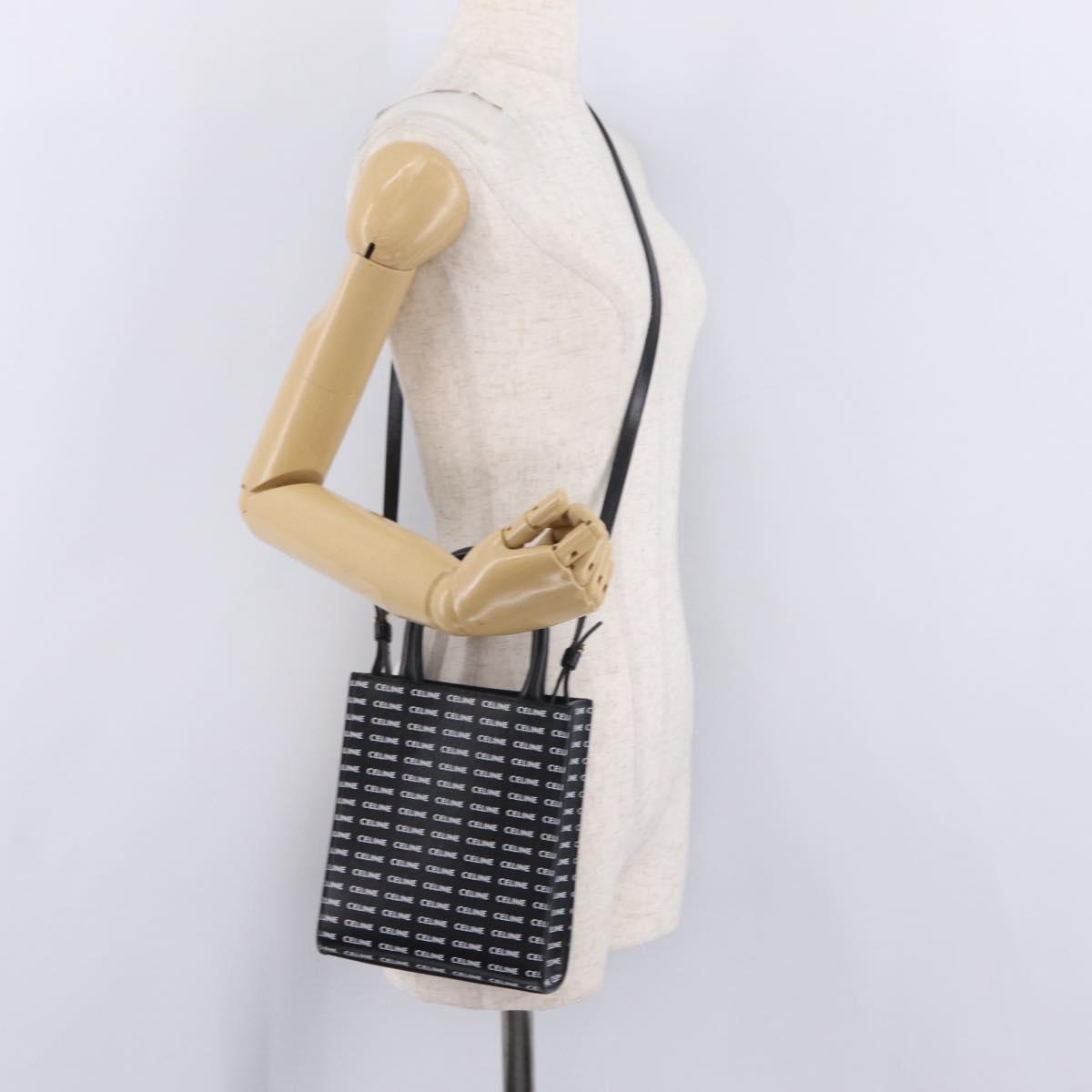 CELINE Mini Vertical Cabas Hand Bag PVC 2way Black Gold Auth 211607M