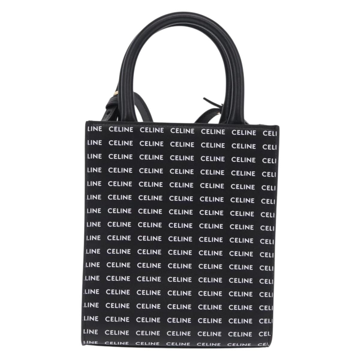 CELINE Mini Vertical Cabas Hand Bag PVC 2way Black Gold Auth 211607M
