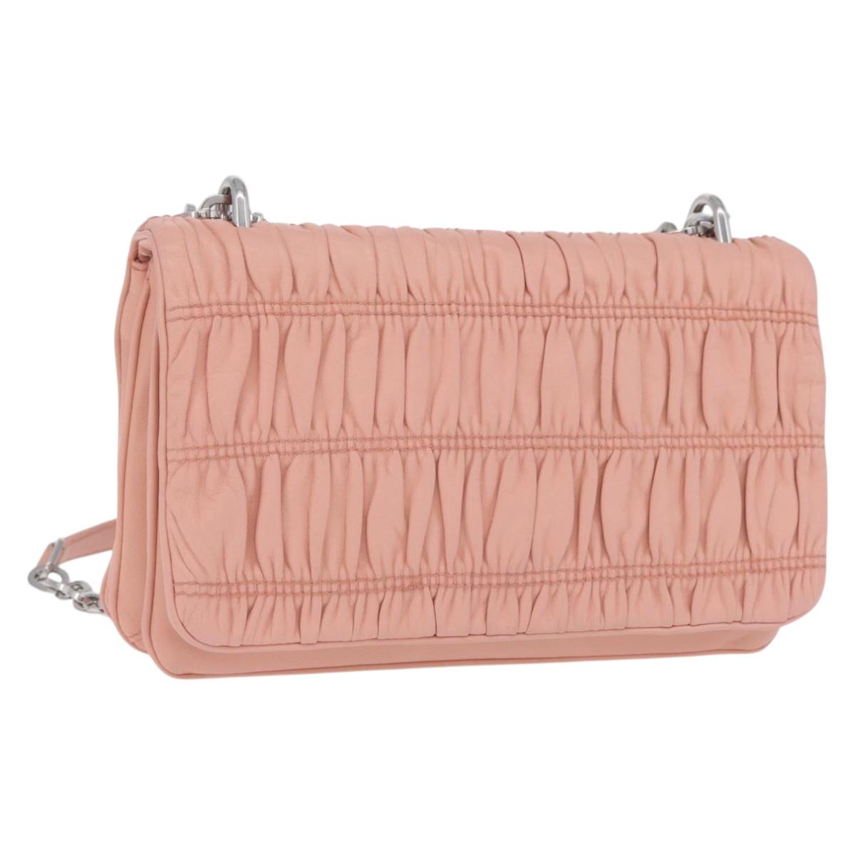 PRADA Gathered Chain Shoulder Bag Leather Pink Silver Auth 211648V
